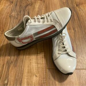 Ula's Fine Shoe Women Shoe EU 37 US 6.5‎ Handmade White Leather Red Rhinestones